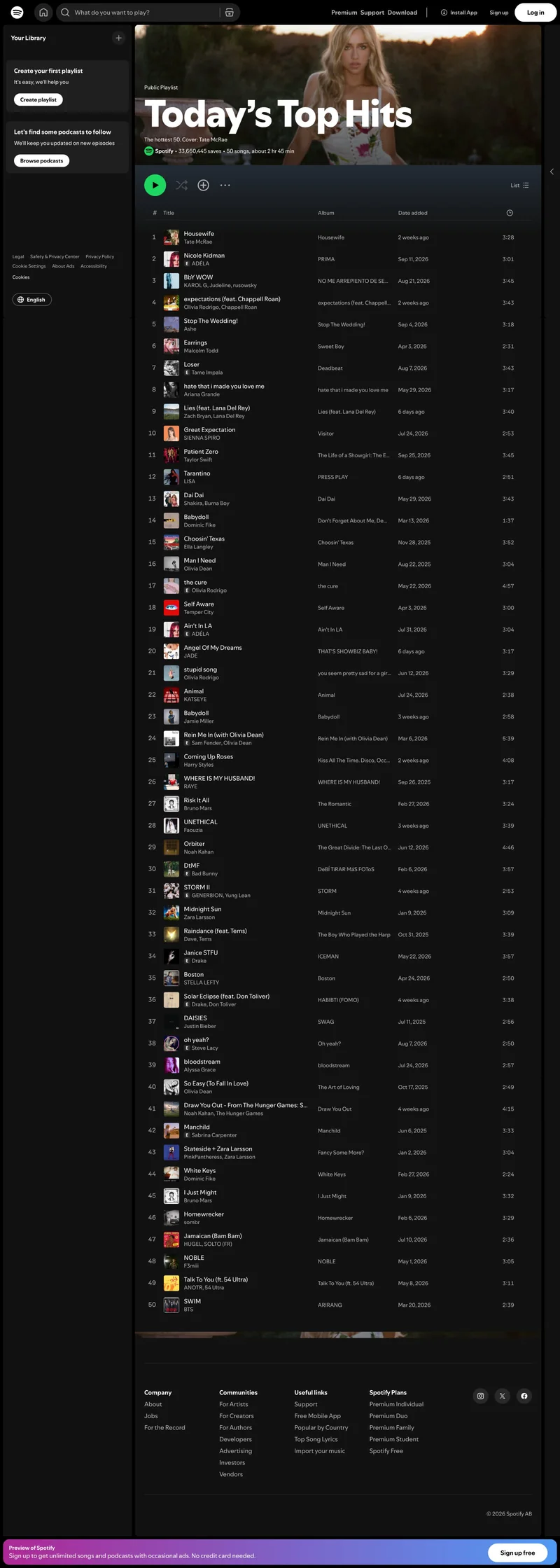 Full page screenshot of a Spotify playlist showing all 50 tracks in one image, captured with FullPage Capture