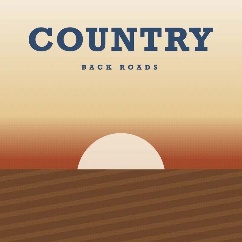 Country playlist cover example in #2f4a6d, #6b4429, #a4492a, #e3c58d, #f4ead8