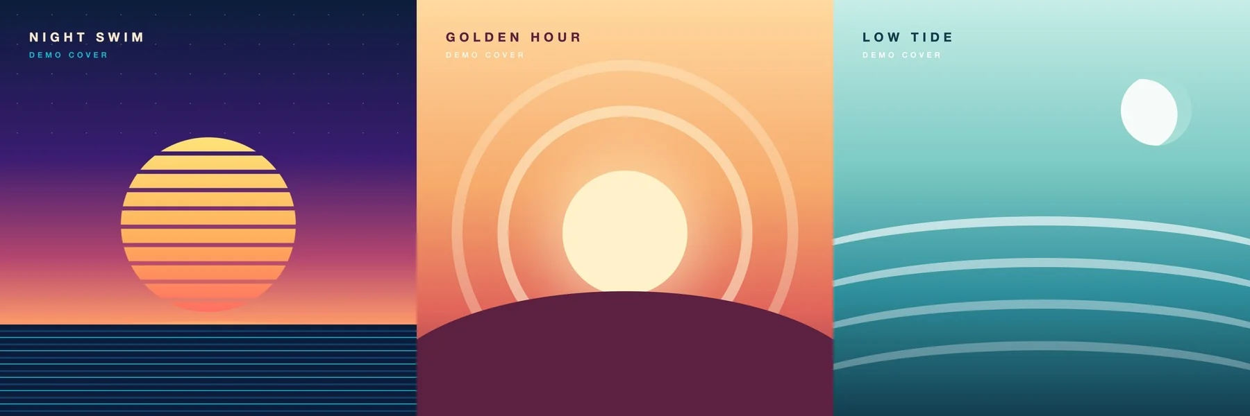 Collage of three album covers placed side by side to extract one color palette for a playlist