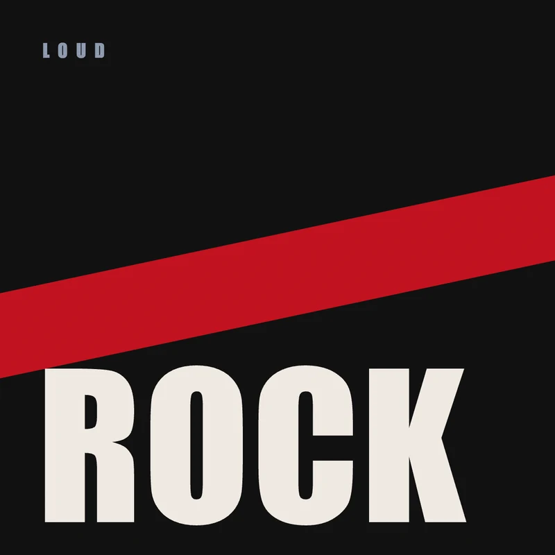 Rock playlist cover example in #111111, #3a3a3a, #8d99ae, #c1121f, #efe9e1